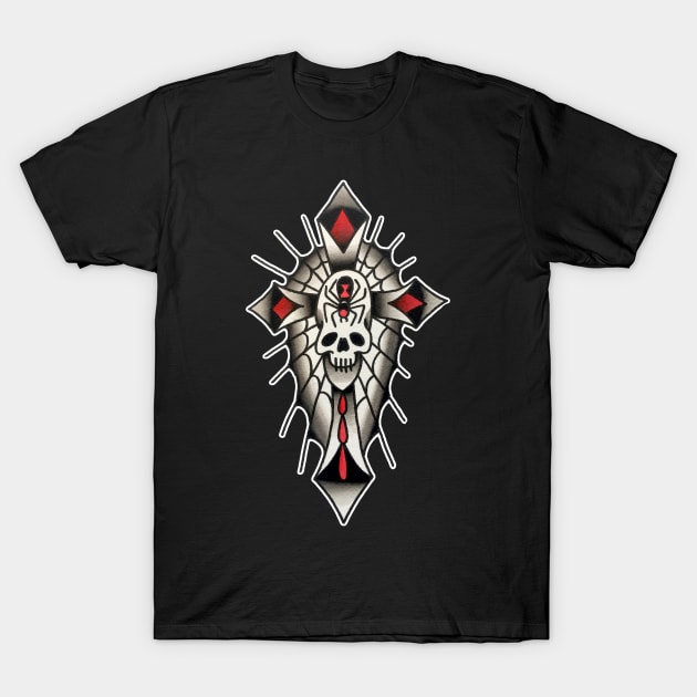 Gothic Skull Cross tattoo design T-Shirt by forevertruetattoo